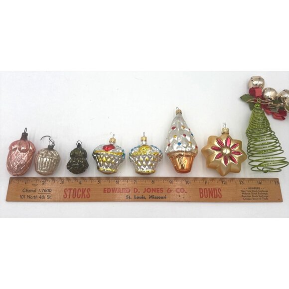 Vintage Mercury Glass Christmas Acorn Ornaments & Glass Cupcake & Tree - Picture 5 of 11